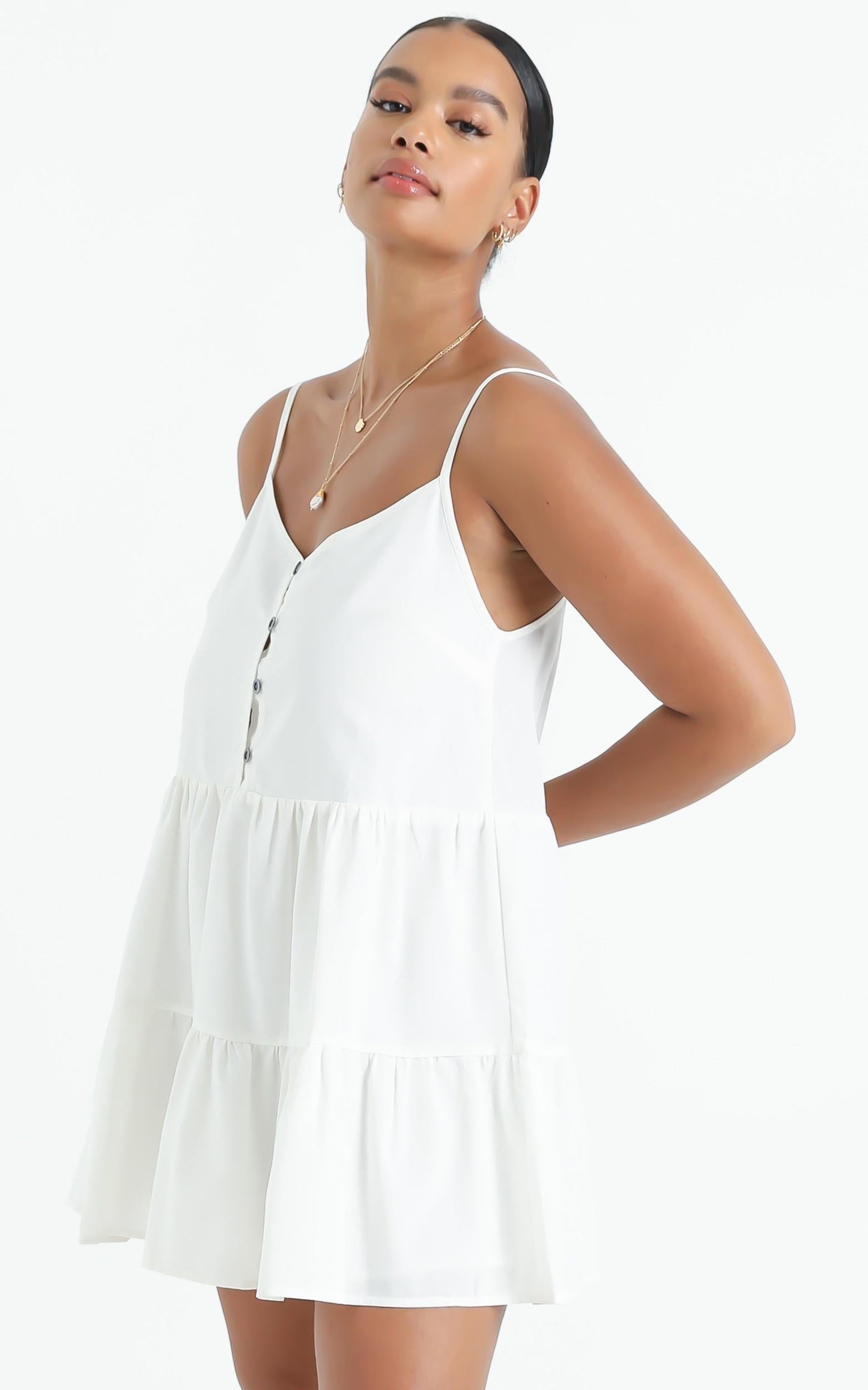 White Sands Strappy Mini Dress In White Linen Look