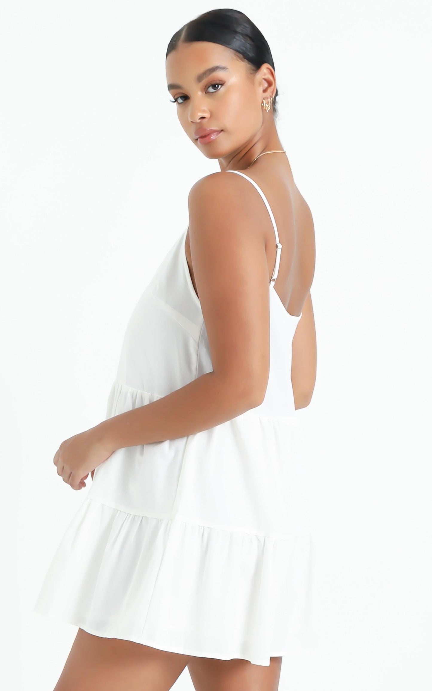 White Sands Strappy Mini Dress In White Linen Look