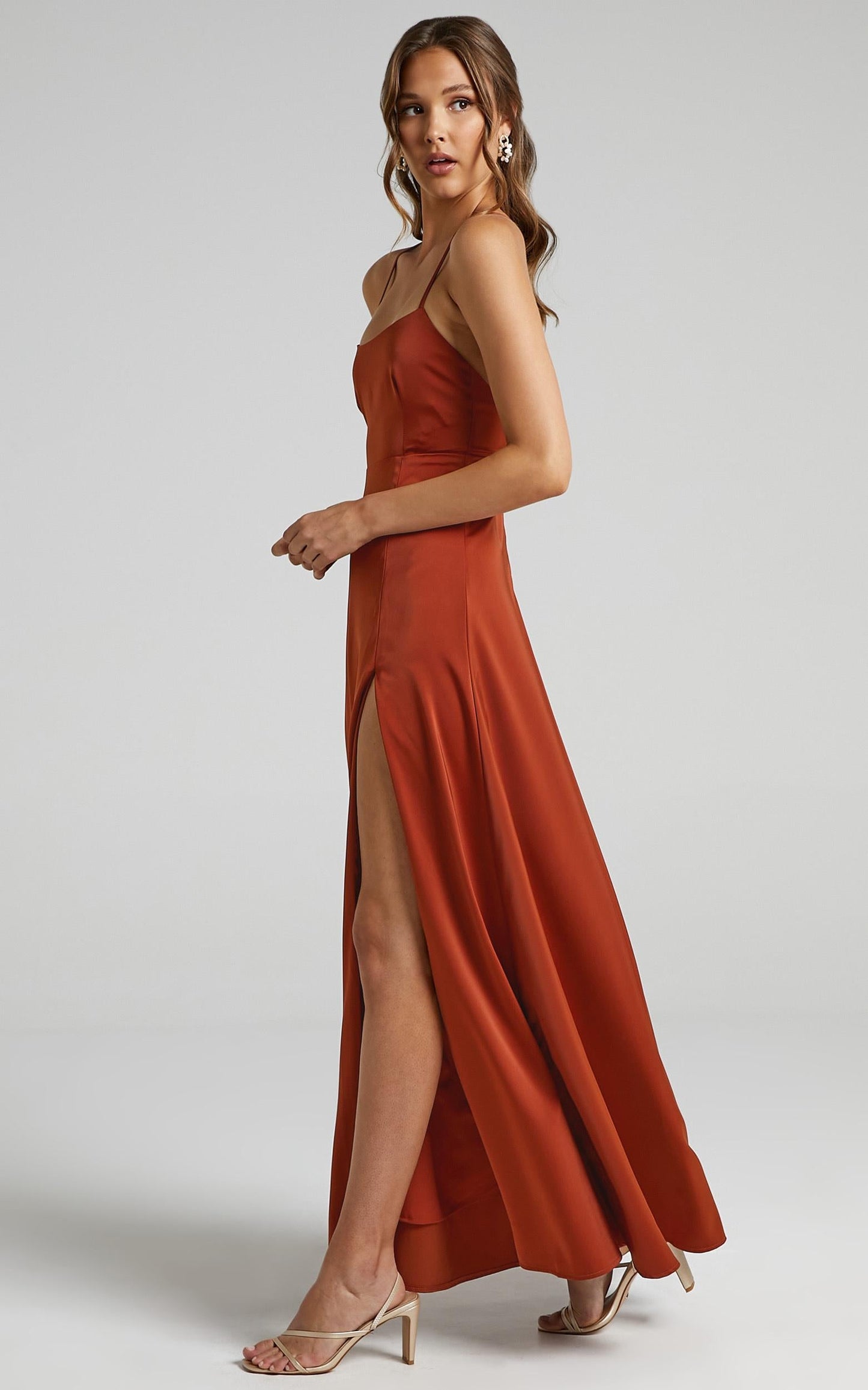Will It Be Us Midi Dress - Thigh Split Cross Back Dress in Copper