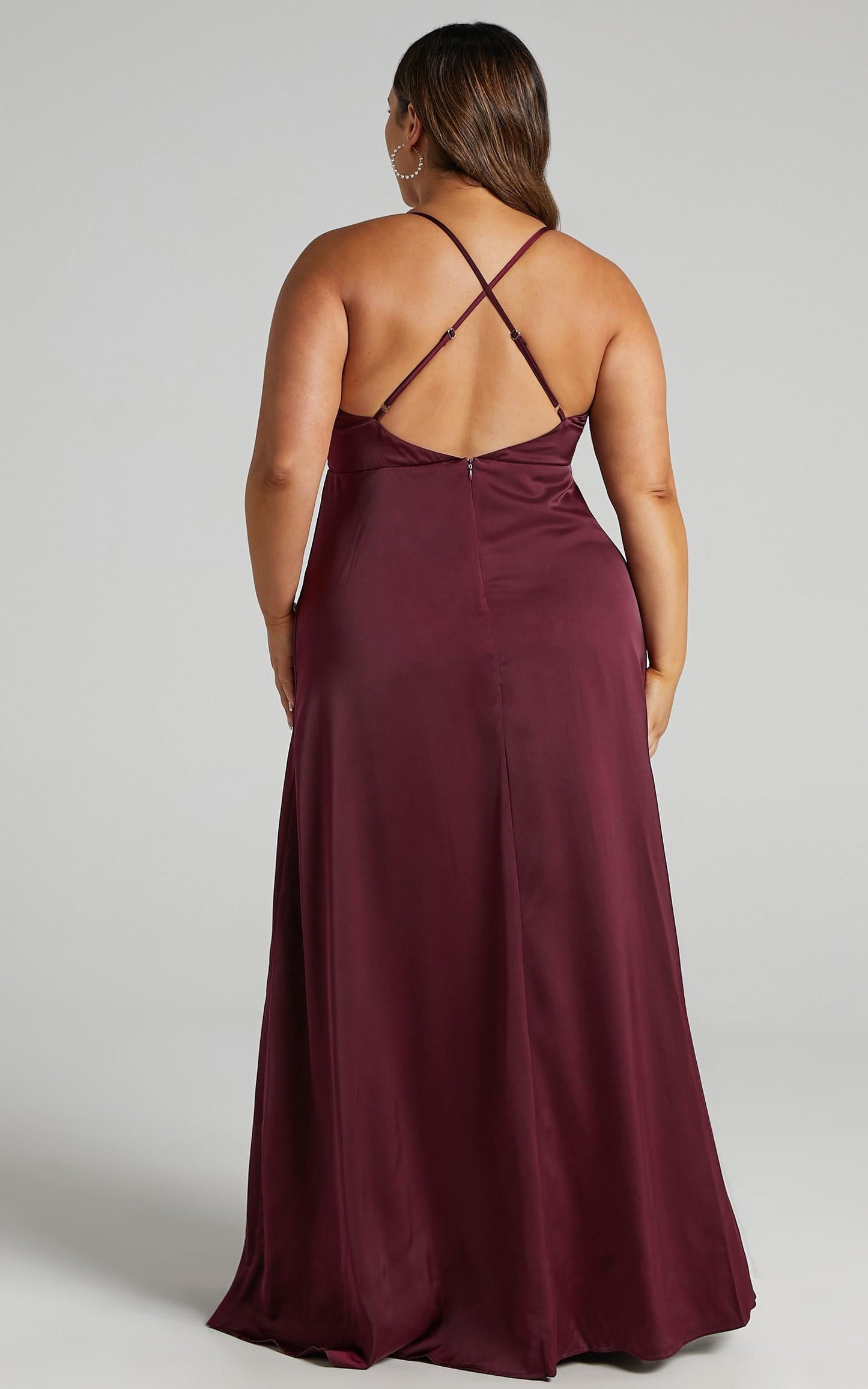 Will It Be Us Midi Dress - Thigh Split Cross Back Dress in Wine