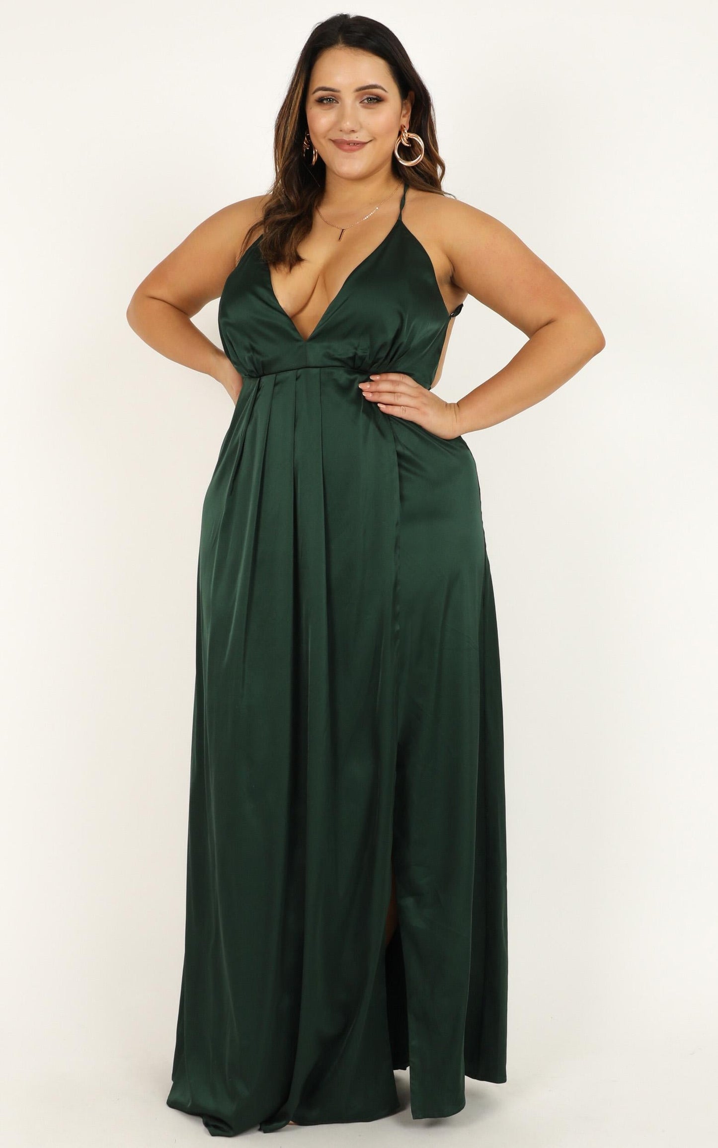 Wild Instinct Maxi Dress In Emerald Satin