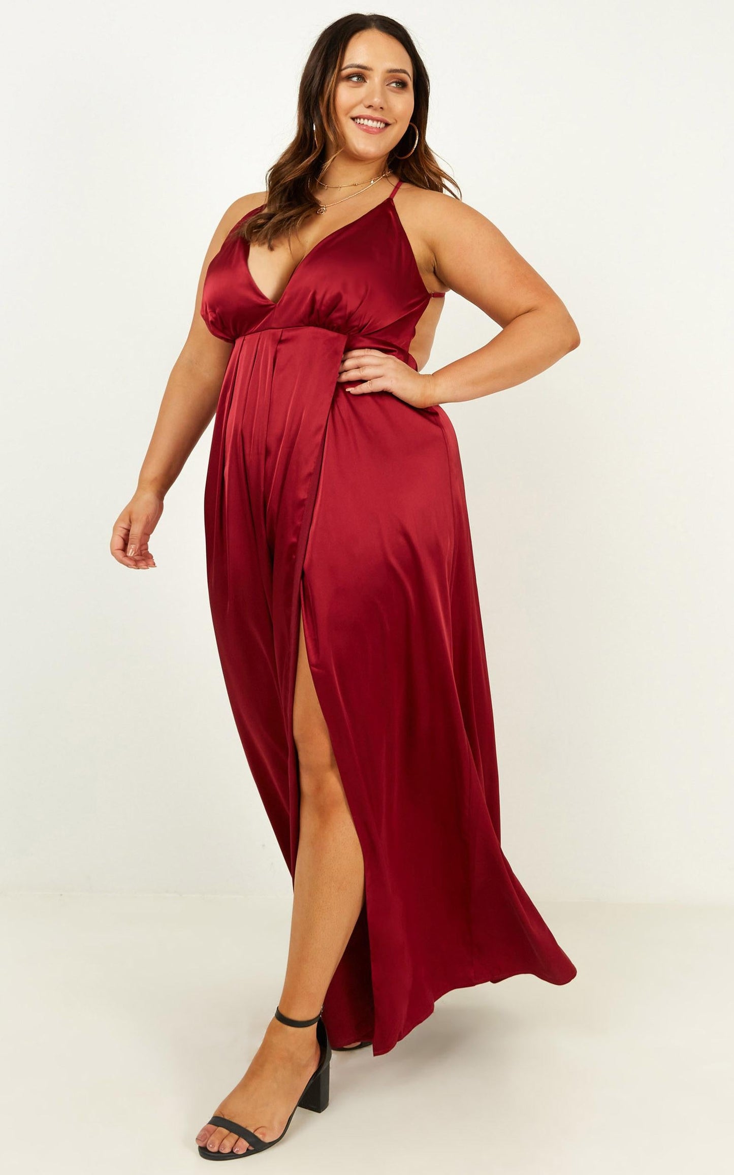 Wild Instinct Maxi Dress In Wine Satin