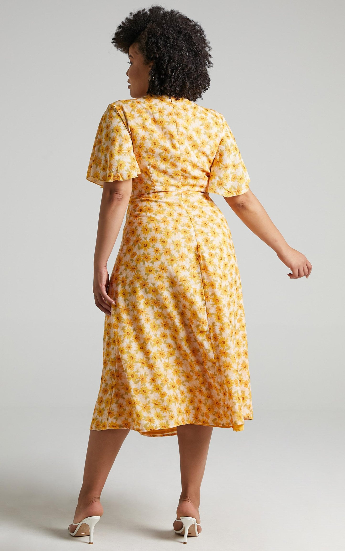 Wild And Free Mind Midi Dress - Front Tie Cut Out Dress in Sunflower Print