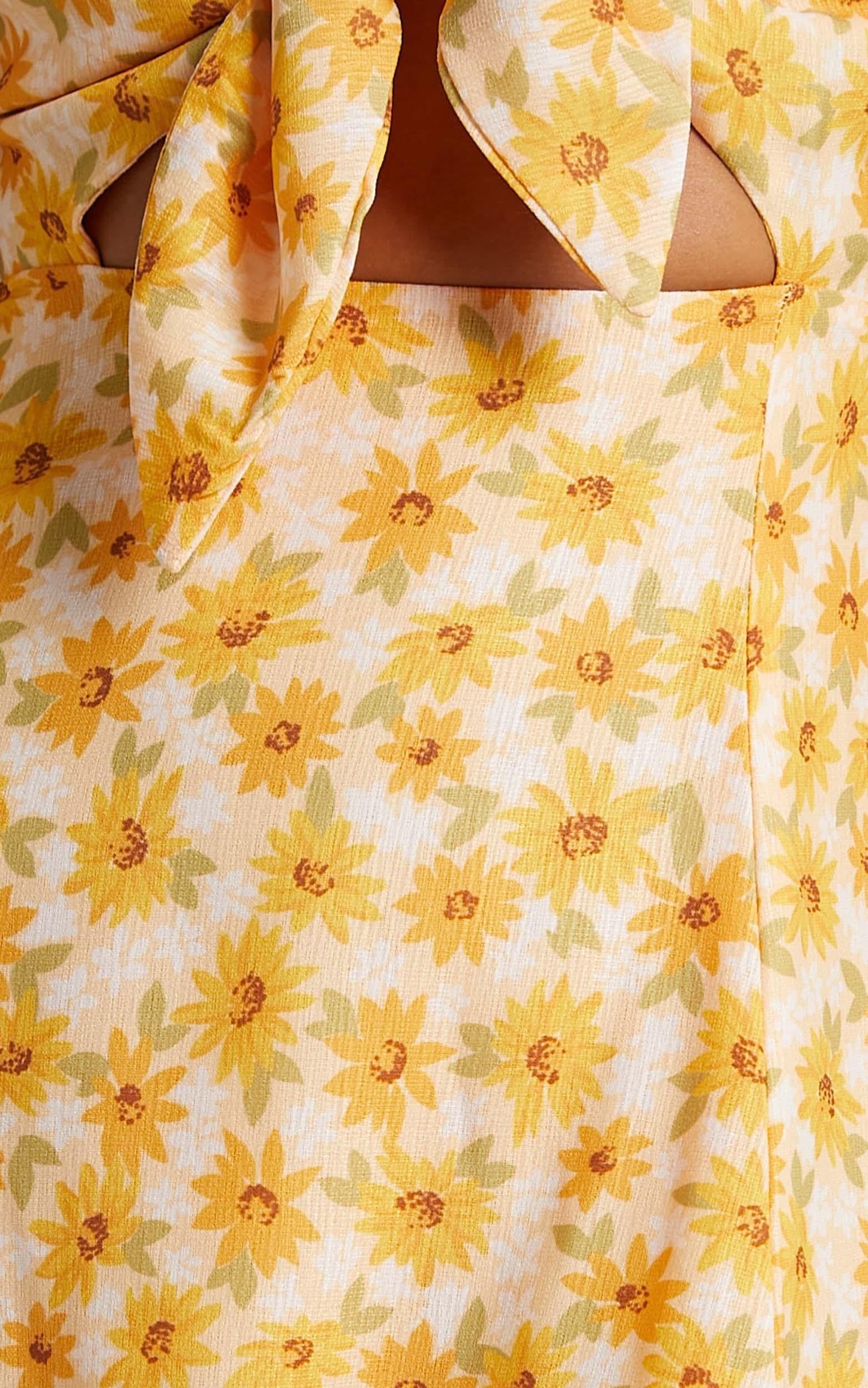 Wild And Free Mind Midi Dress - Front Tie Cut Out Dress in Sunflower Print