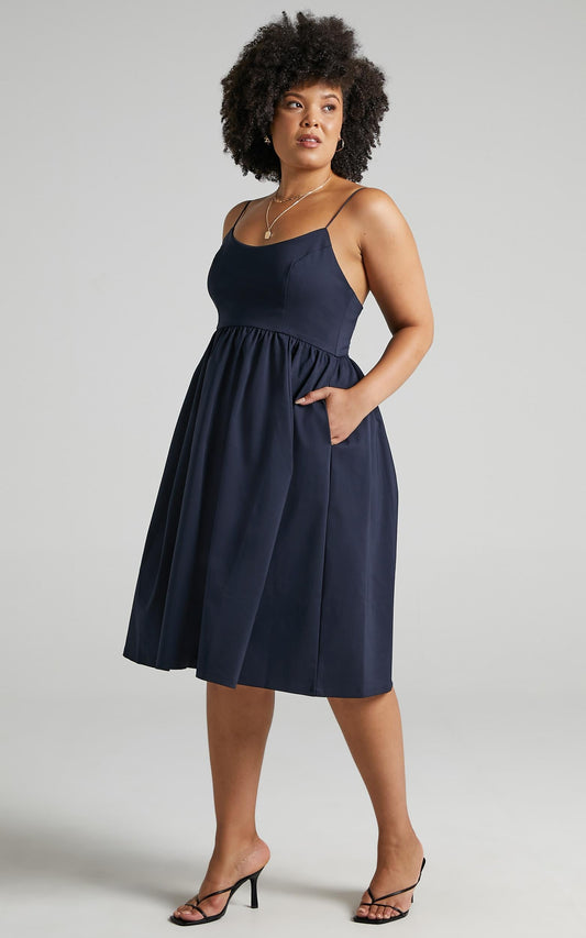 Wild Nights A-line Spaghetti Strap Dress in Navy