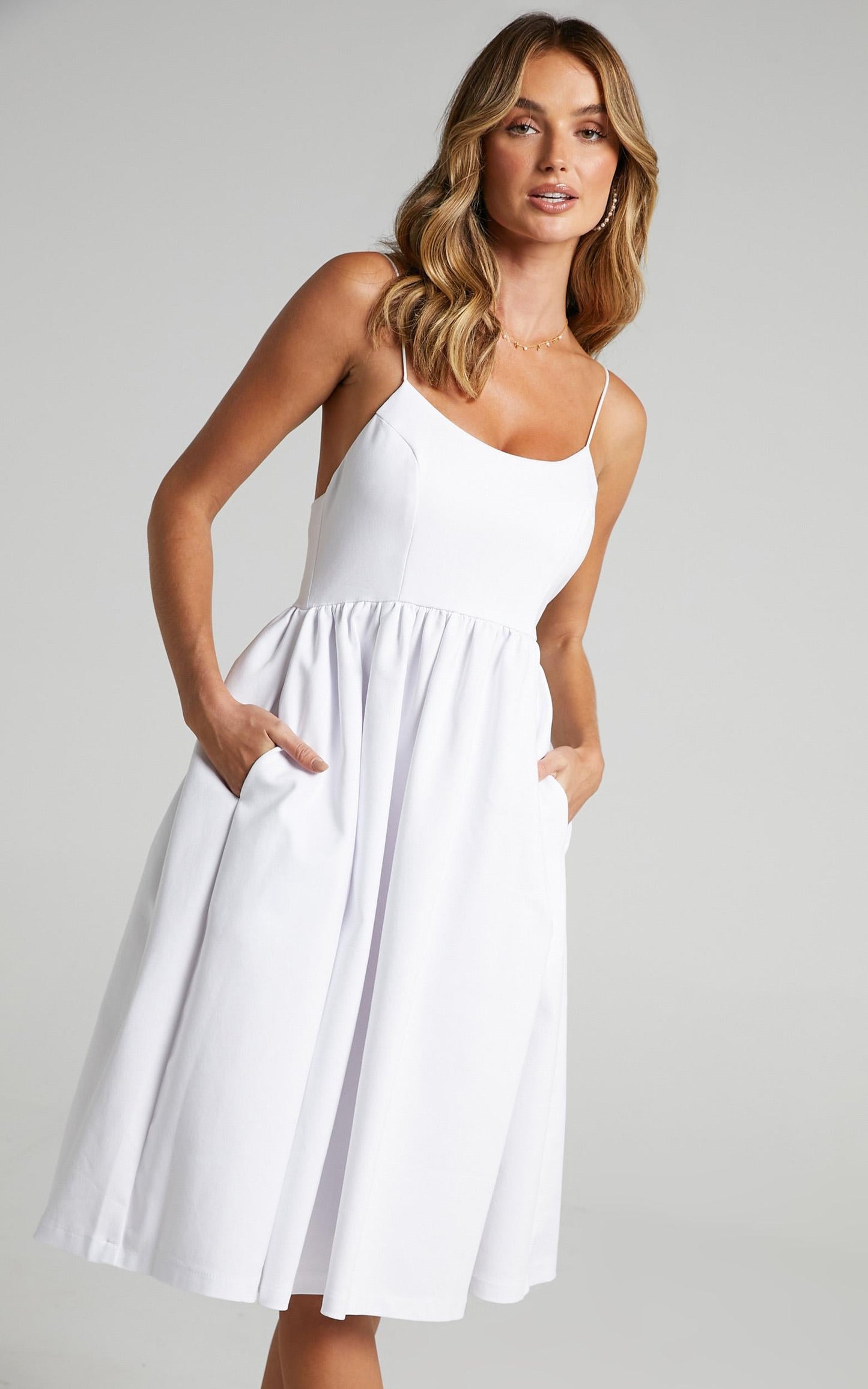 Wild Nights A-line Spaghetti Strap Dress in White
