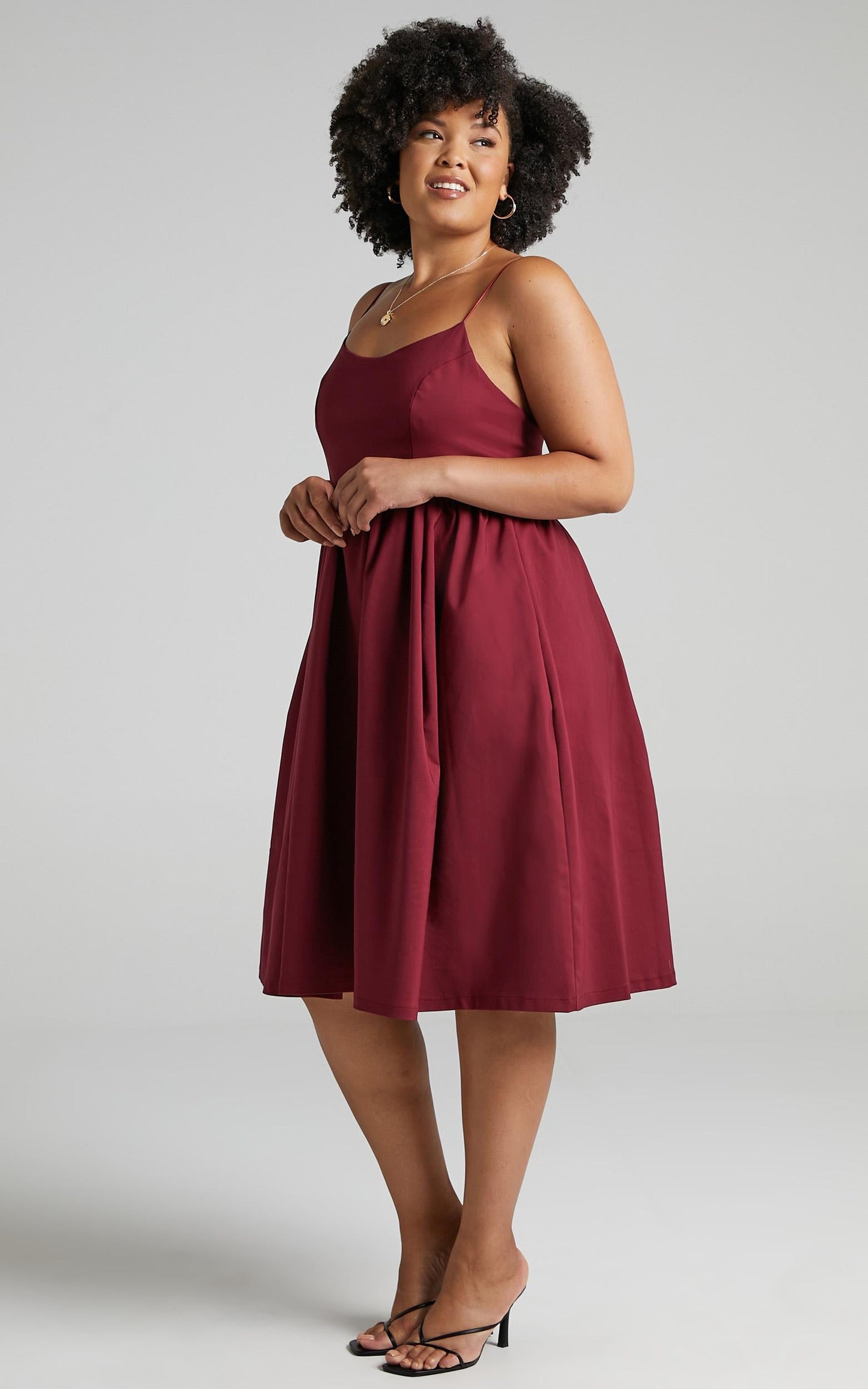 Wild Nights A-line Spaghetti Strap Dress in Wine