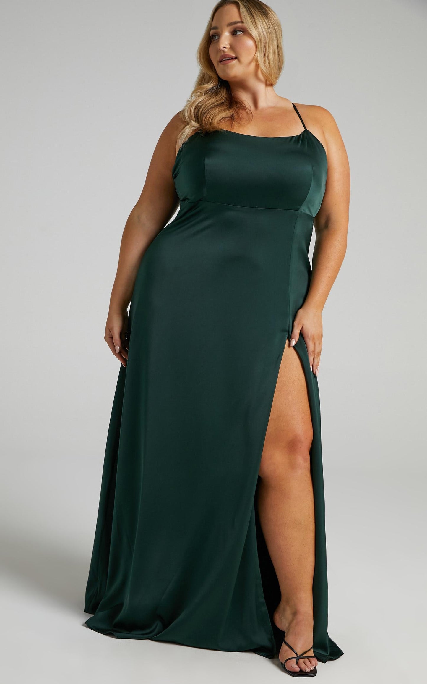Will It Be Us Midi Dress - Thigh Split Cross Back Dress in Emerald