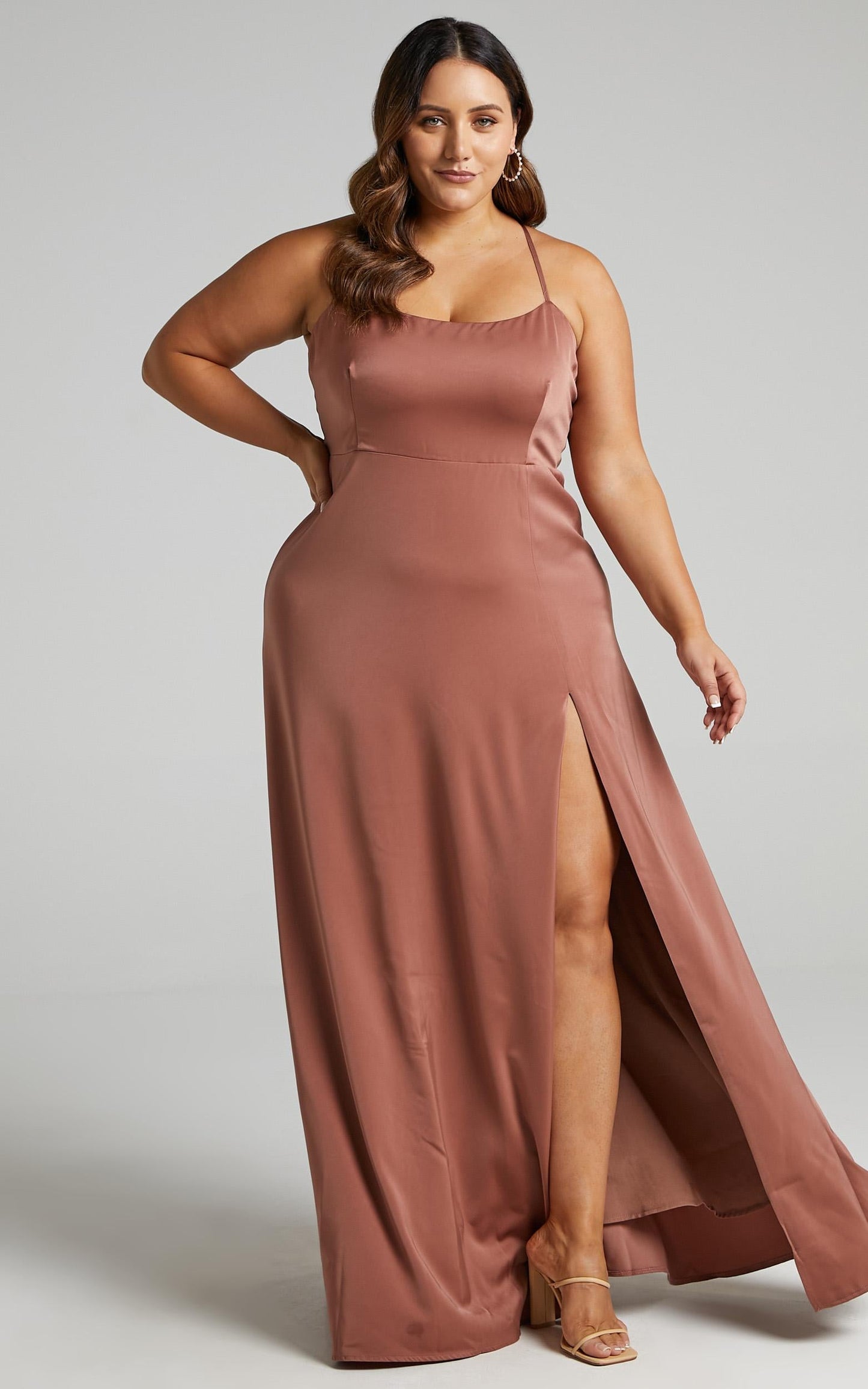 Will It Be Us Midi Dress - Thigh Split Cross Back Dress in Dusty Rose