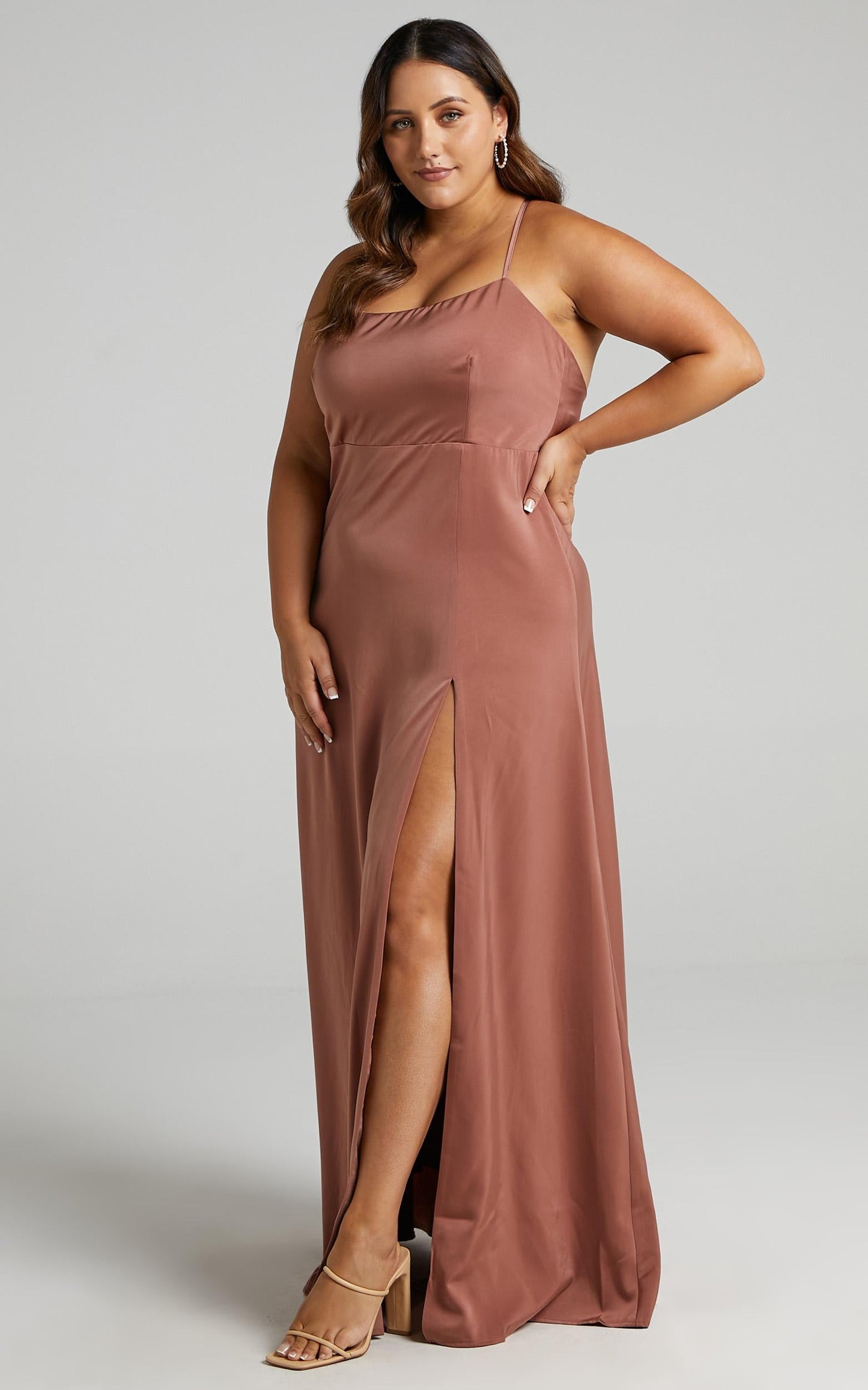 Will It Be Us Midi Dress - Thigh Split Cross Back Dress in Dusty Rose