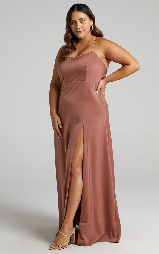 Will It Be Us Midi Dress - Thigh Split Cross Back Dress in Dusty Rose