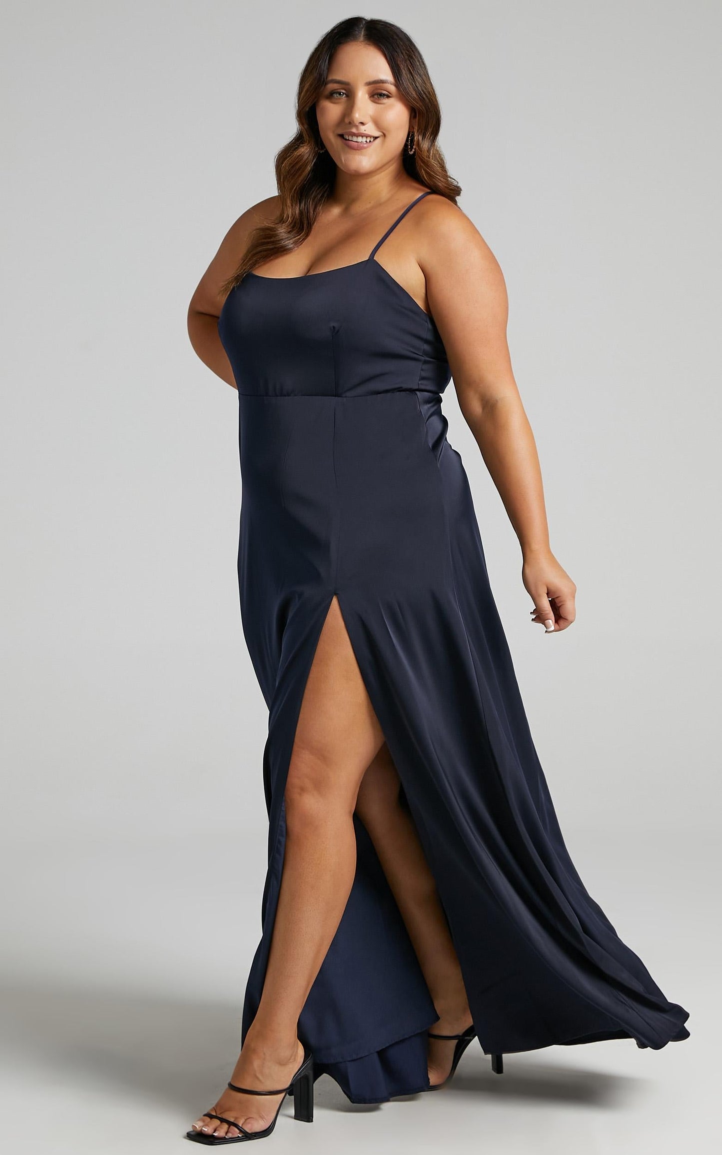 Will It Be Us Midi Dress - Thigh Split Cross Back Dress in Navy