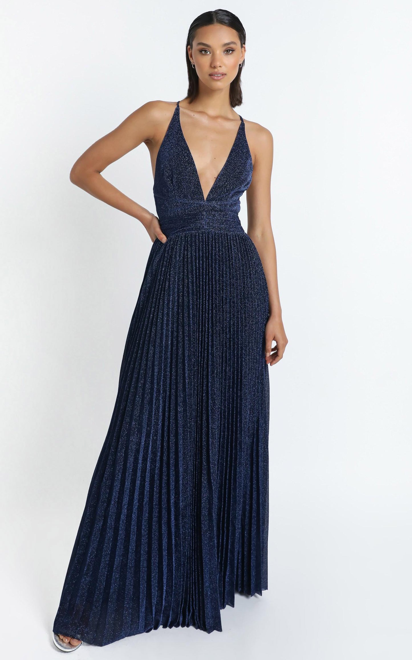 Win The Lotto Maxi Dress In Navy Lurex