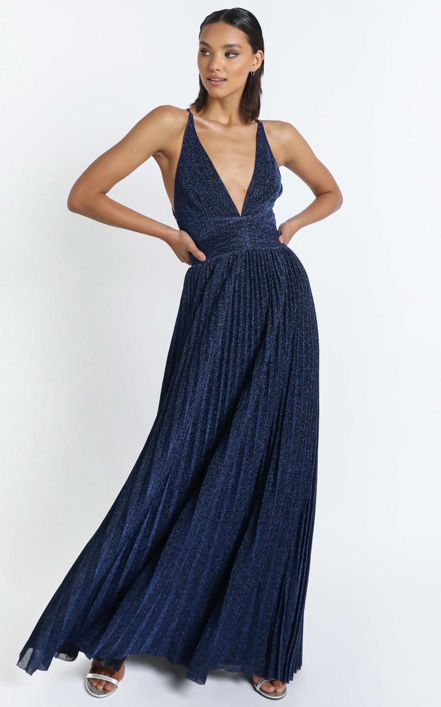 Win The Lotto Maxi Dress In Navy Lurex