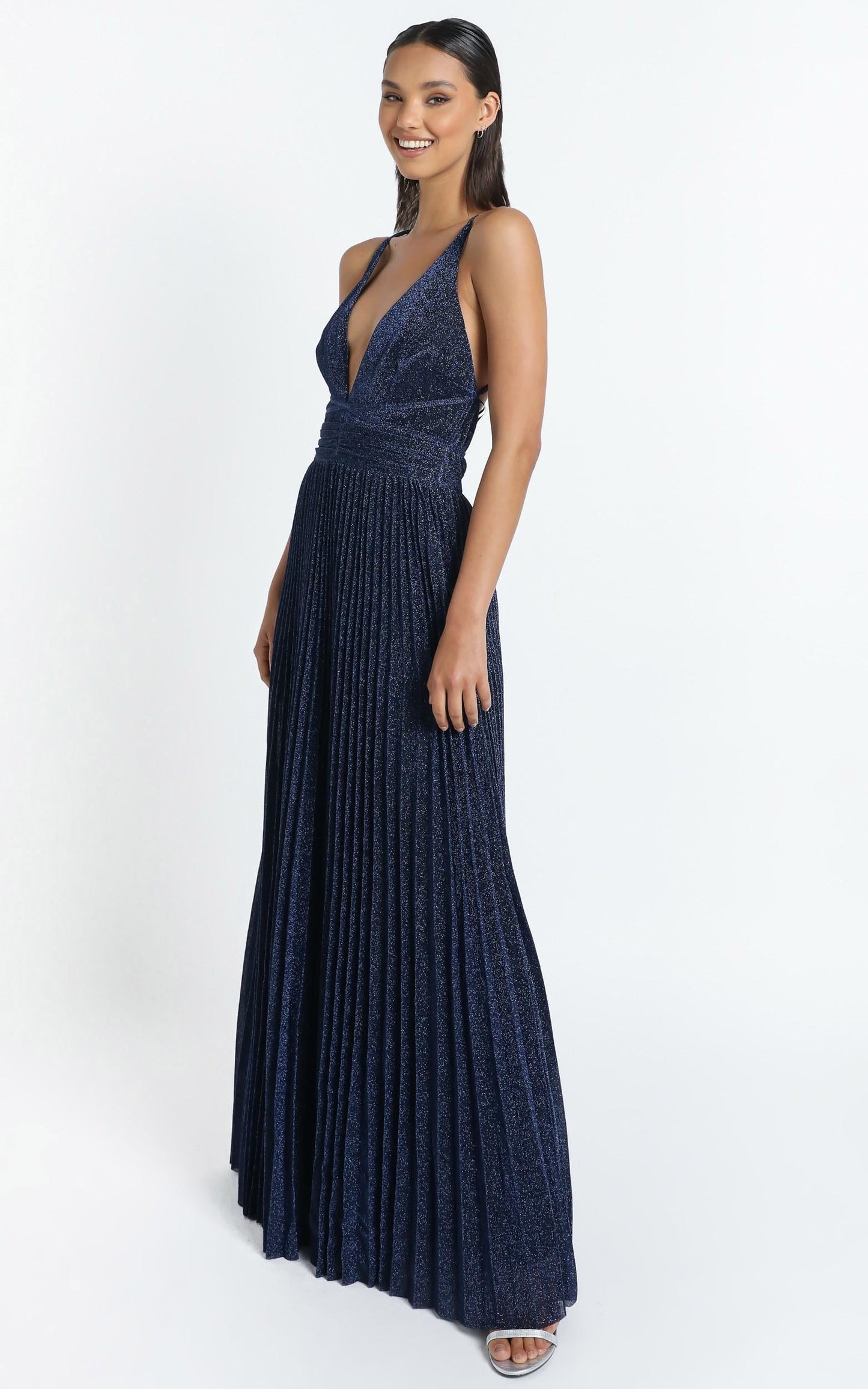 Win The Lotto Maxi Dress In Navy Lurex