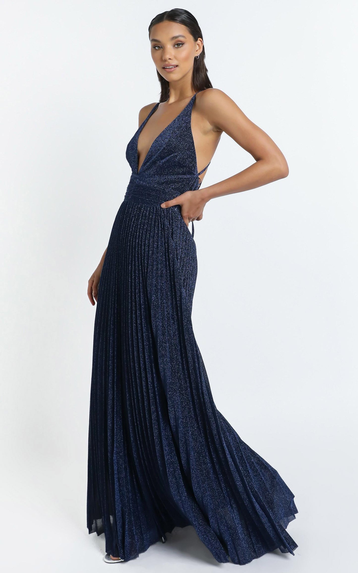 Win The Lotto Maxi Dress In Navy Lurex