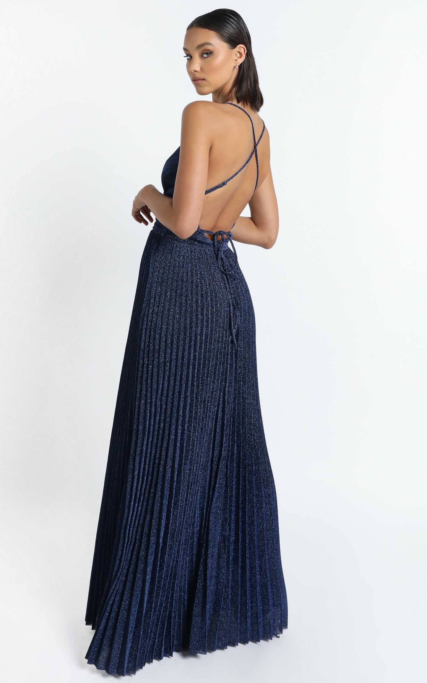Win The Lotto Maxi Dress In Navy Lurex