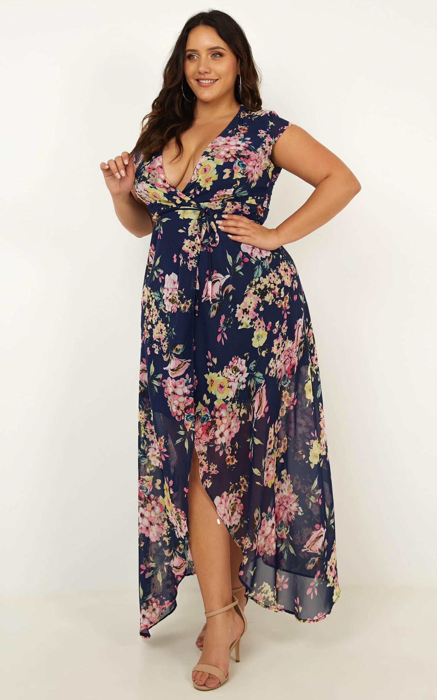 Wrap And Cross Maxi Dress In Navy Floral