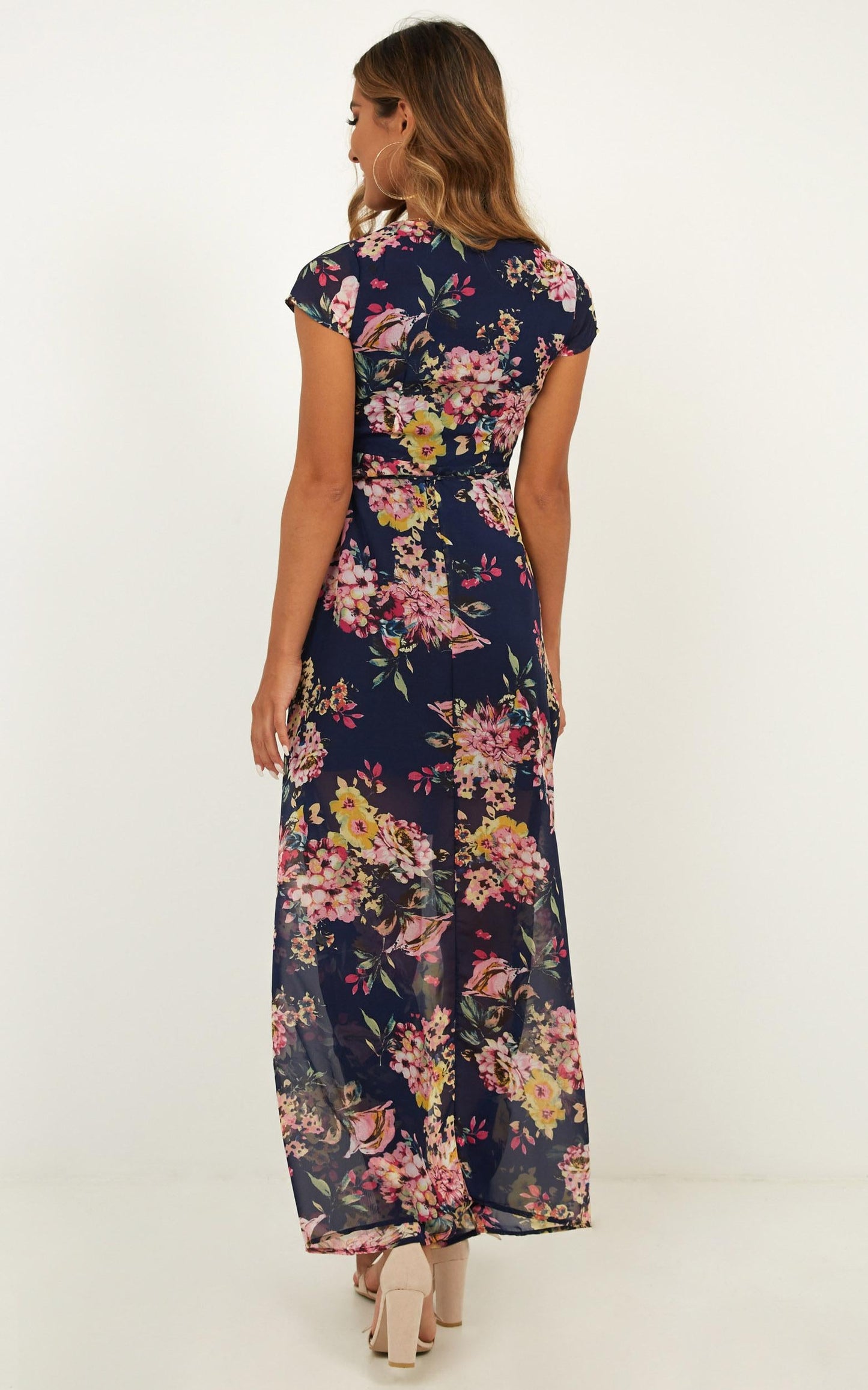 Wrap And Cross Maxi Dress In Navy Floral