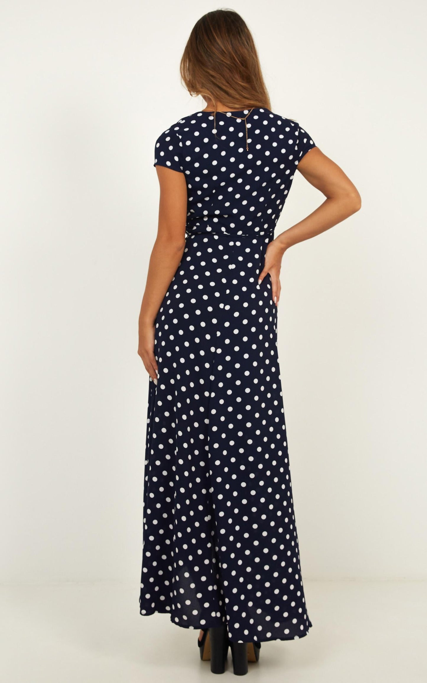 Wrap And Cross Maxi Dress In Navy Spot