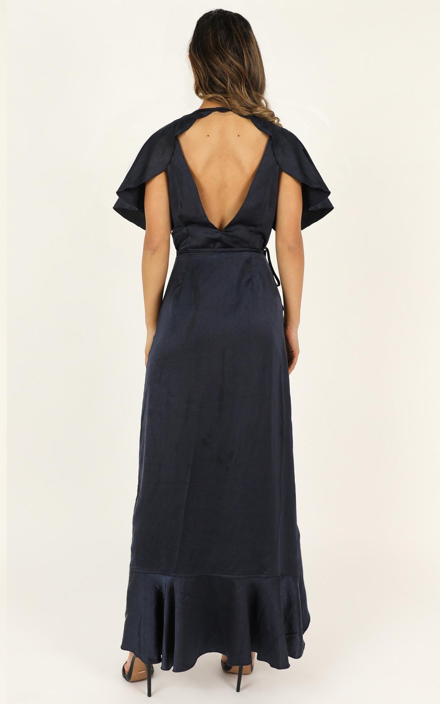 Wrap It Dress In Navy Satin