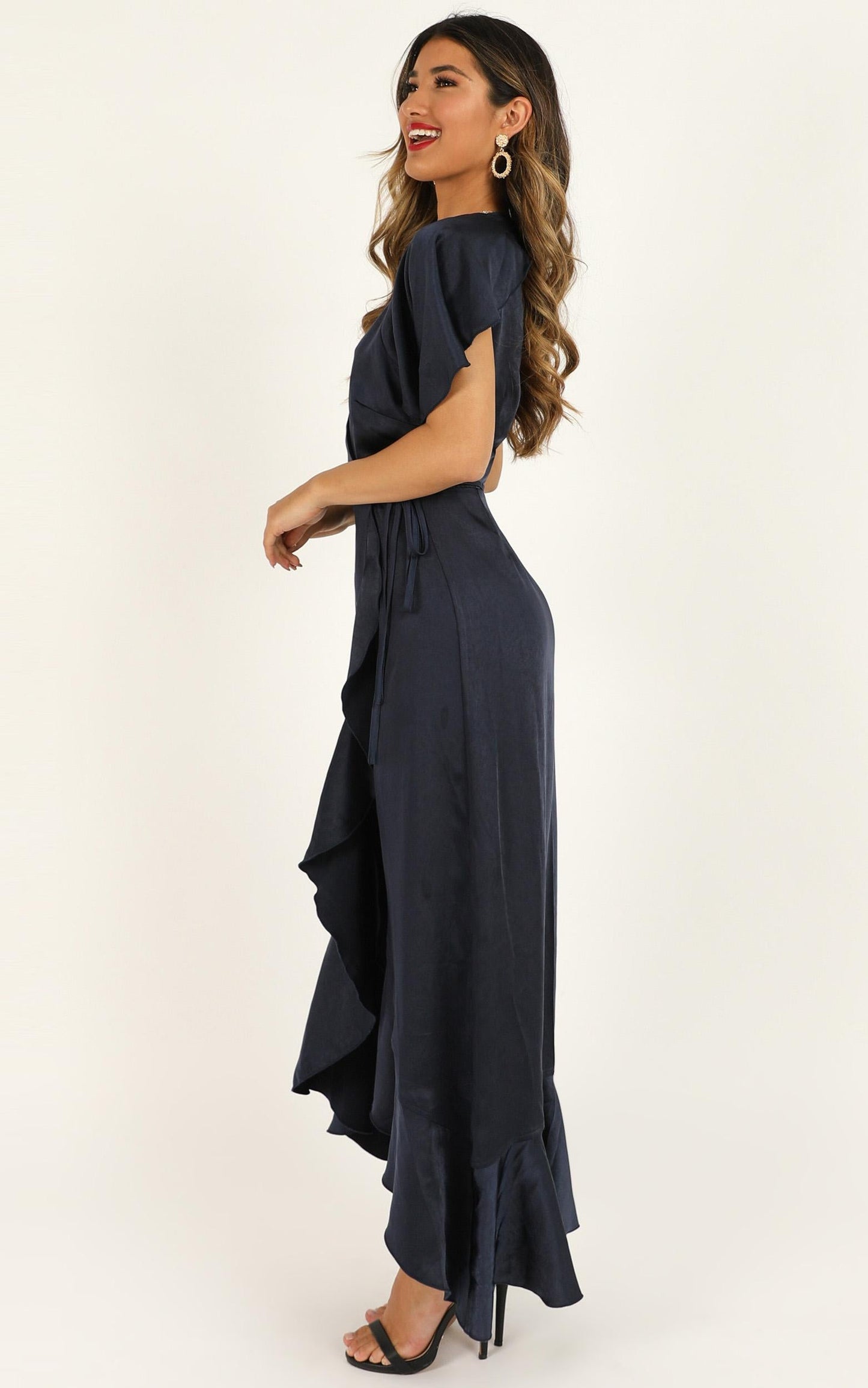 Wrap It Dress In Navy Satin