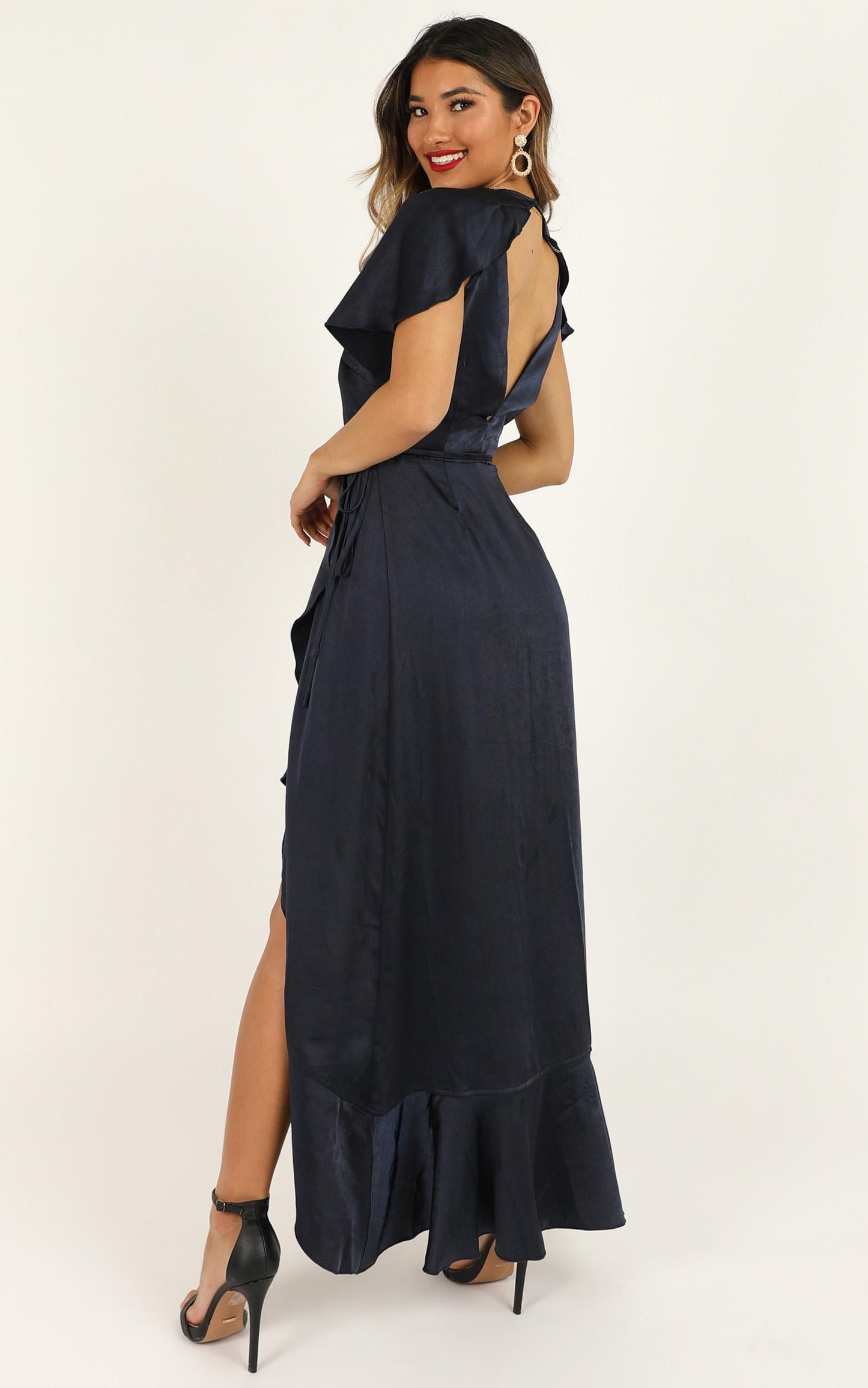Wrap It Dress In Navy Satin