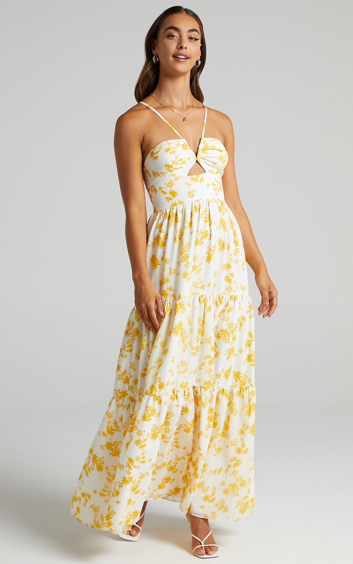 Kahrissa Strappy Maxi Dress in Yellow Floral