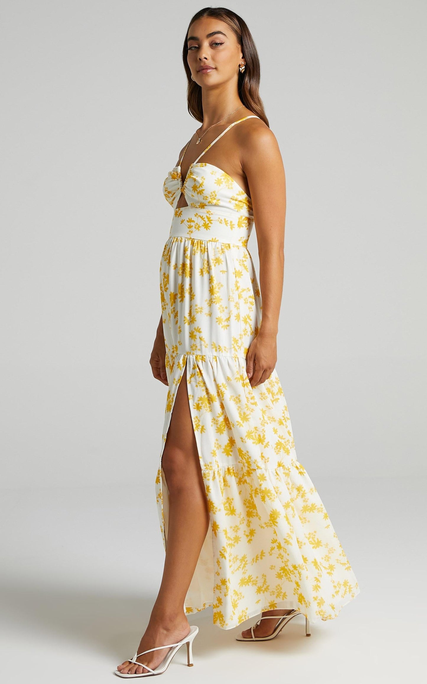 Kahrissa Strappy Maxi Dress in Yellow Floral
