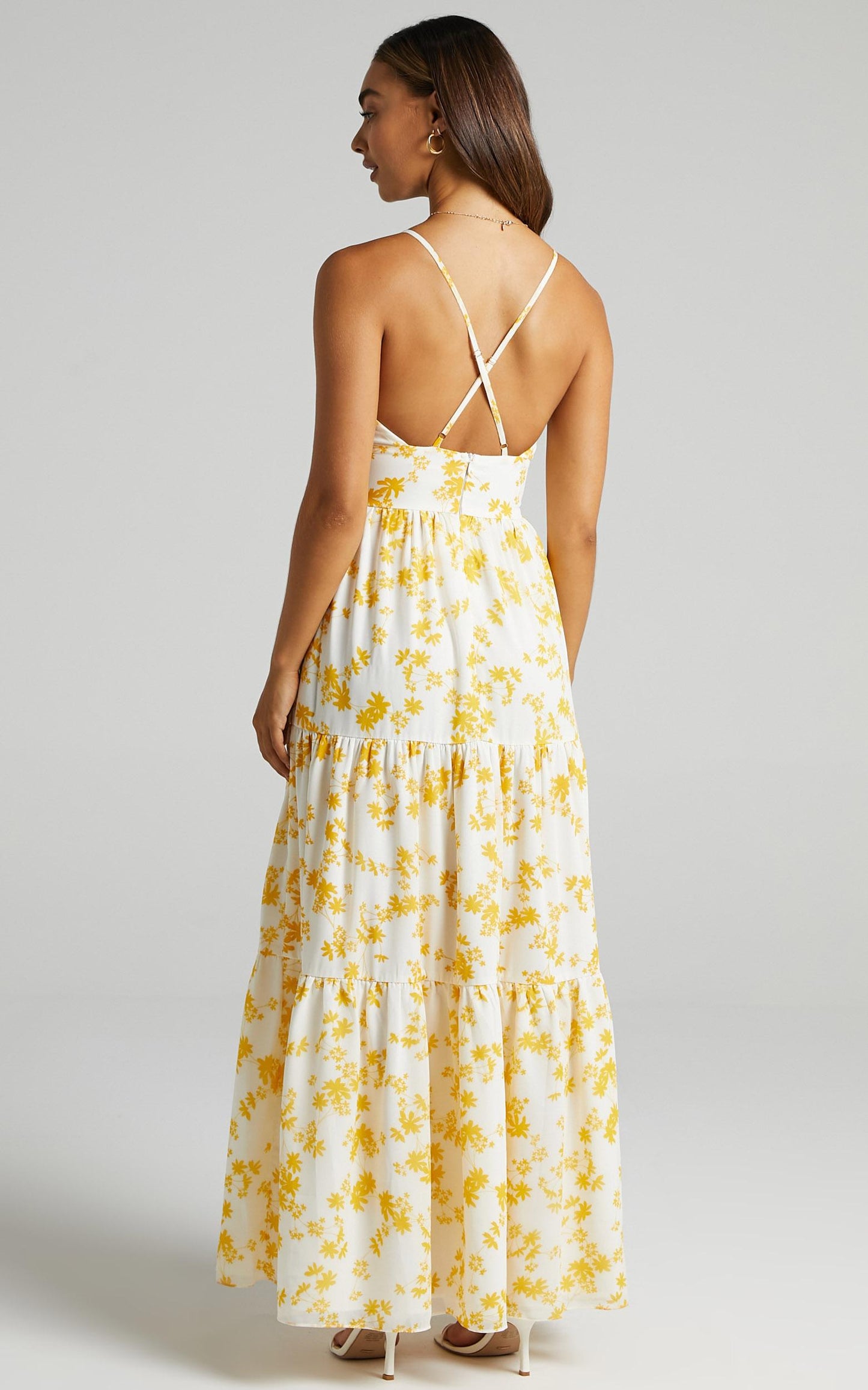 Kahrissa Strappy Maxi Dress in Yellow Floral