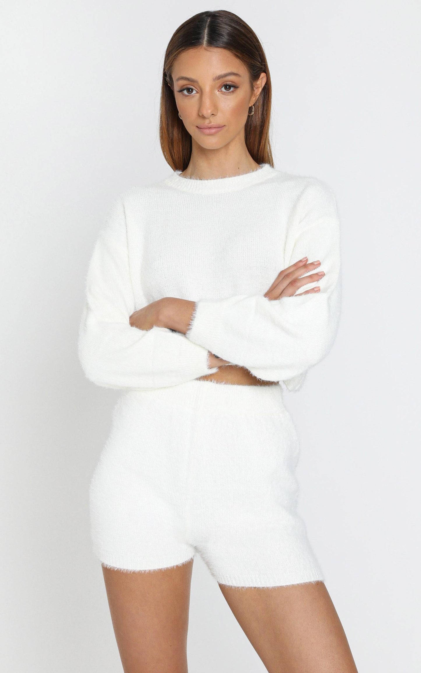 Loretta Fluffy Knit Two Piece Set in White