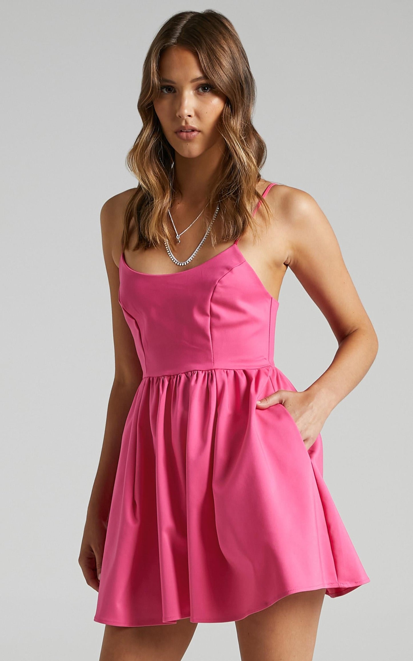 You Got Nothing To Prove Mini Dress - Strappy A-line Dress in Pink