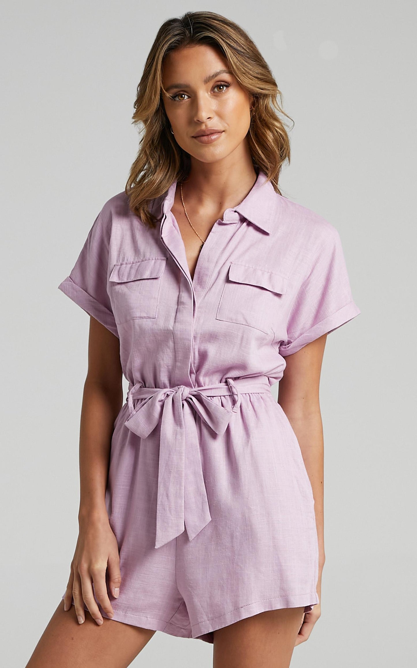 Zarina Belted Playsuit in Lilac